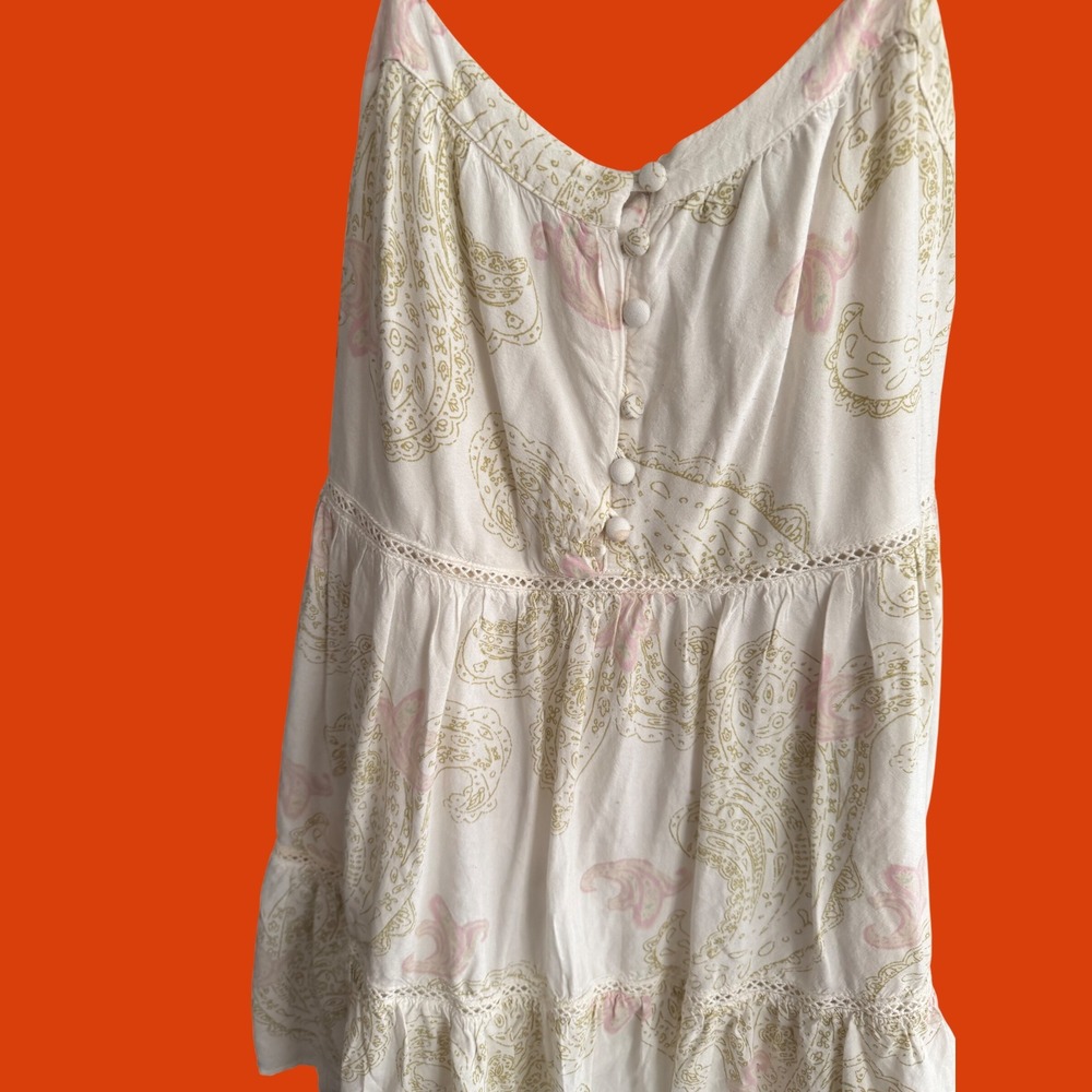 Urban Outfitters Paisley Tiered Mini Dress Cream Green Large Boho Indie Sleeaze - Picture 6 of 6